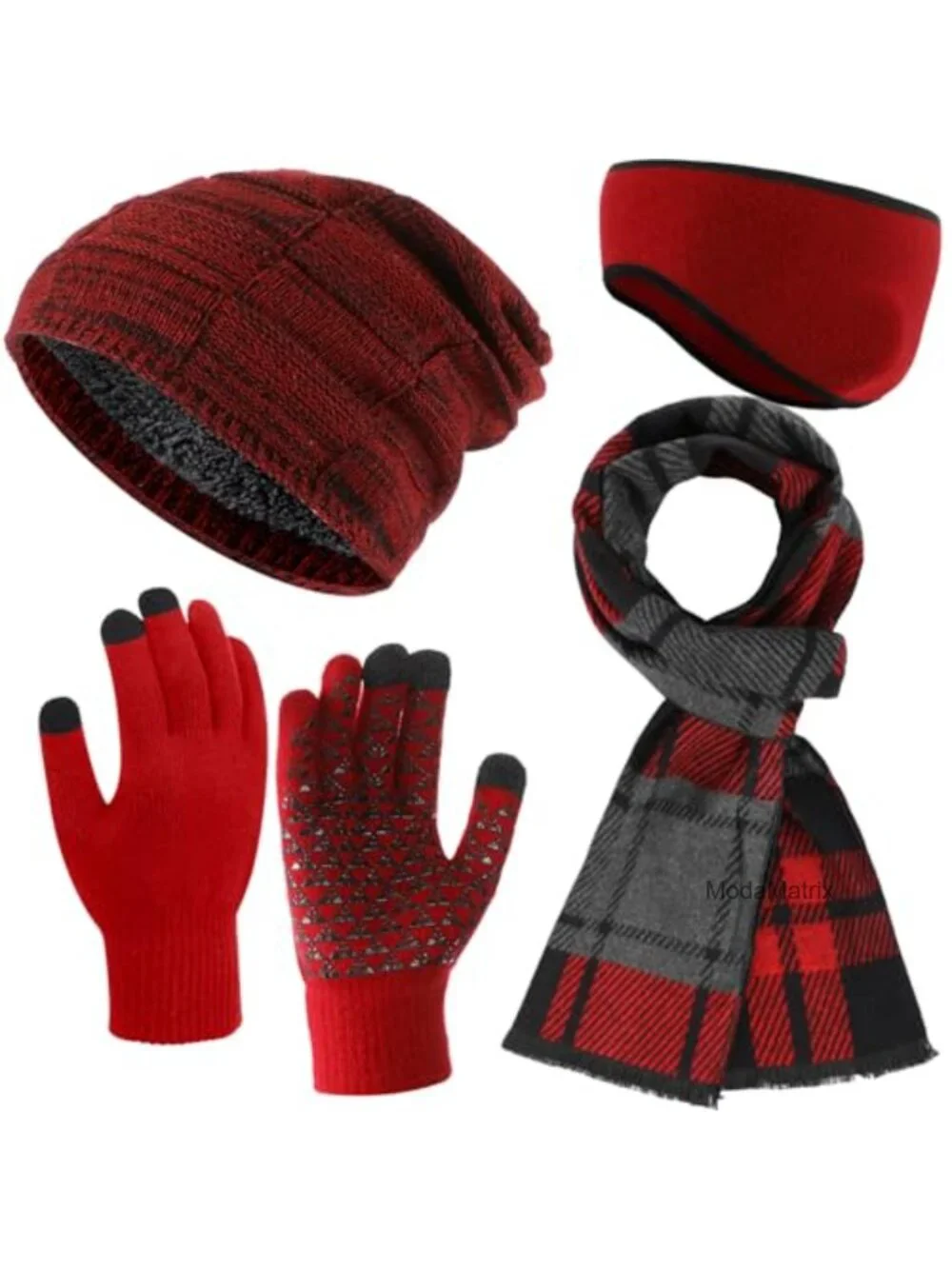 Men's Winter Hat Scarf Gloves Earmuff Set - Warm Knitted 4 Piece Set with Touch
